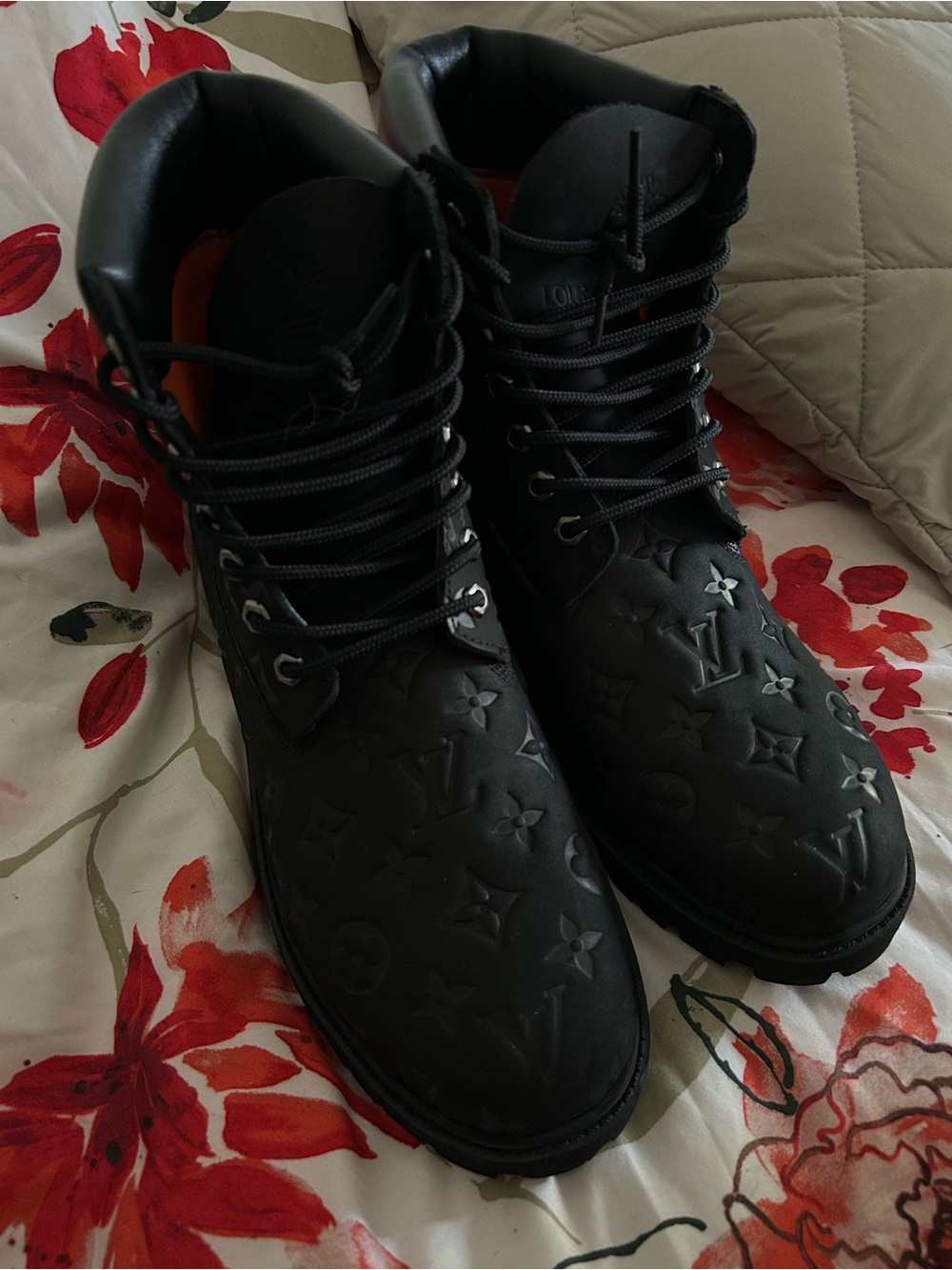 Louis Vuitton x Timberland Black Monogram Embossed Men's Lace-Up Boots